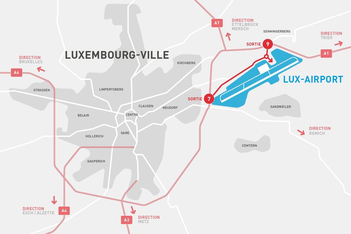 carte de l'aéroport de Luxembourg